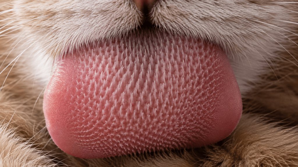 Close-up of a cat's tongue showing the rough papillae